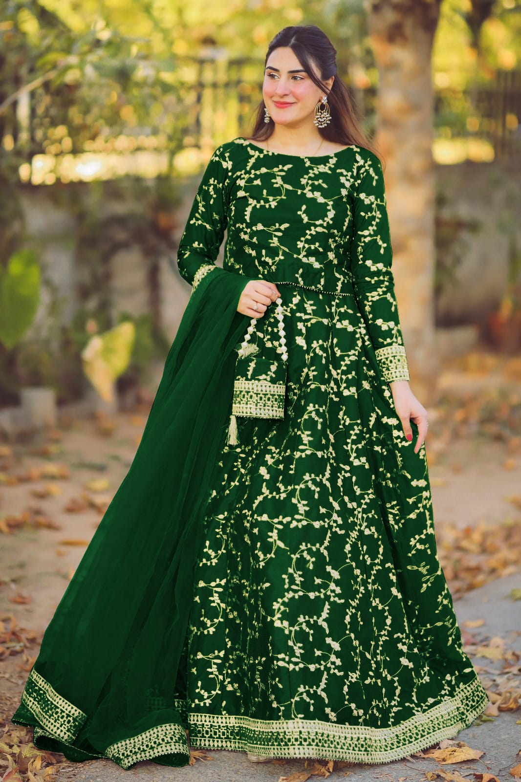 4 Piece Embroidered Top With Long Flare Embroidery Skirt And Four Side Border Embroidered Dupatta With Eidi Potli