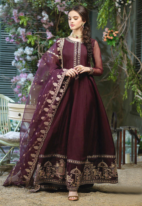 Shahi Border Embroidered Maxi With Embroidery Dupatta 3Piece