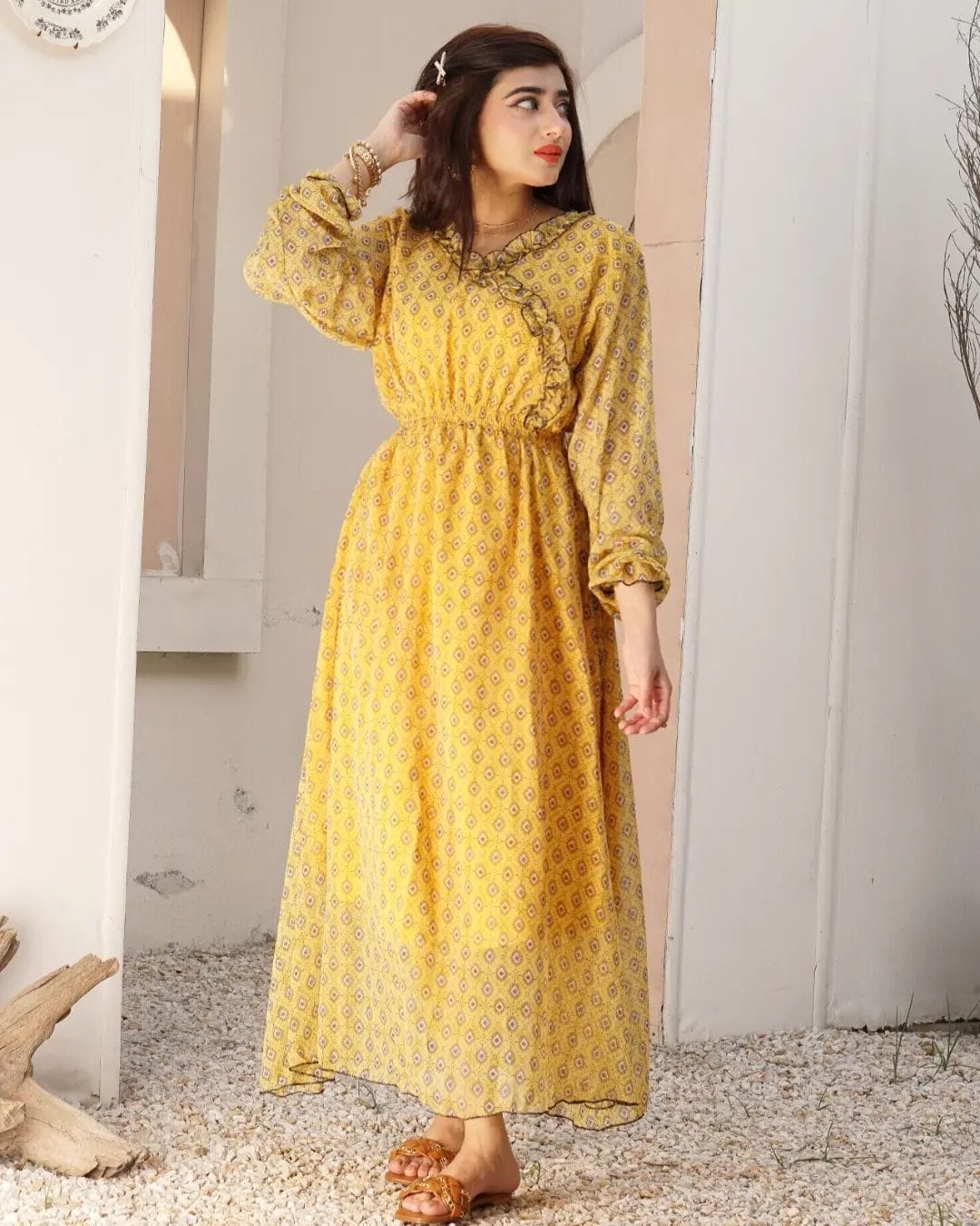 Yellow Floral Printed Maxi