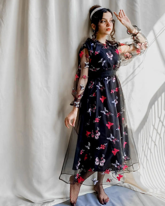 Butterfly Embroidery Dress By Pehnawayy